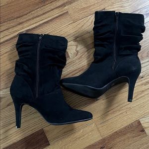 Black suede slouch boots